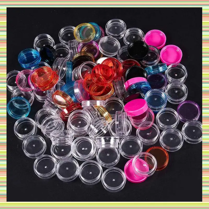 

A97P 150 Pieces Plastic Pot Jars Empty Cosmetic Container With Lid For Creams Sample Make-Up Storage, 5 G, 10 Colors