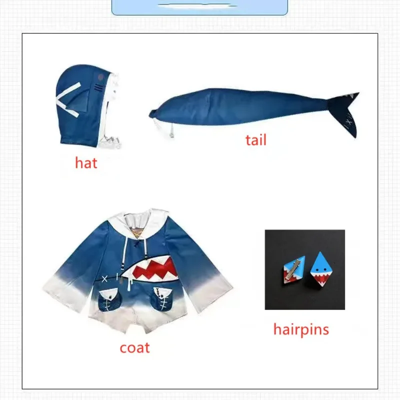 LQHololive Gawr Gura Cosplay ENG Shark زي Youtuber ملابس مضحكة لحفلات الهالوين وأعياد الميلاد ملابس ذيل للنساء