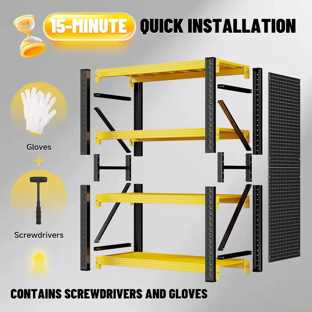48 Wide Heavy-Duty 4-Tier Adjustable Metal Shelving System for Garage, Workshop, and Storage - view 6