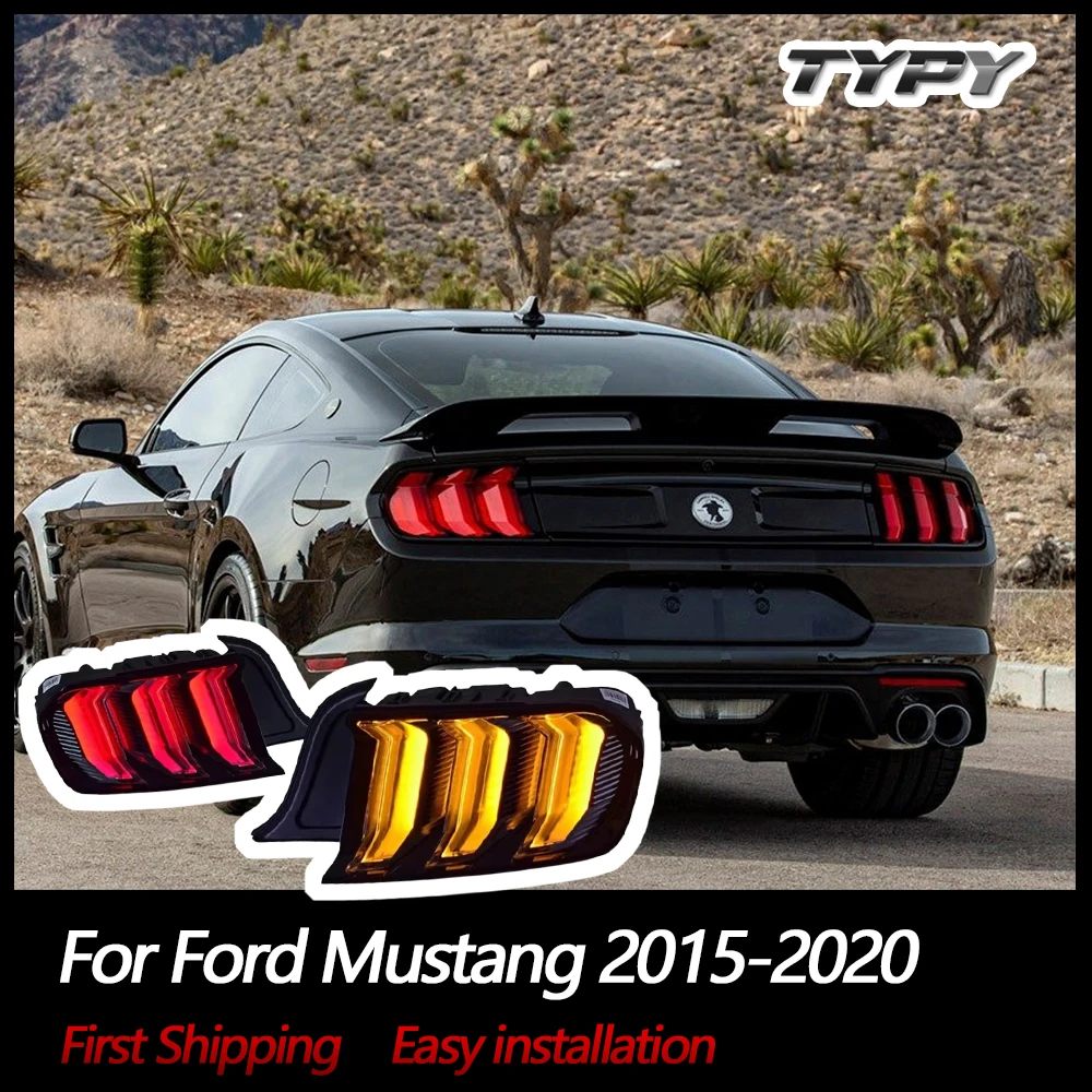 

Автомобильные аксессуары, светодиодные задние фонари в сборе для Ford Mustang 2015-2020 с последовательным янтарным + красным указателем поворота (5 режимов освещения)
