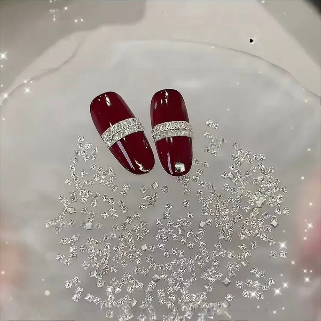 100PCS Tiny Square 1.5mm Flatback Cubic Zircon Nail Rhinestones Super Sparkly Double-Row Ring DIY Materials Manicure Decorations