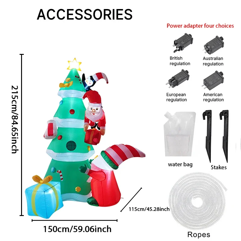 6.89FT Inflatable Toy Christmas Tree Decoration Set Festive Gift LED Santa Penguin Gift Box Xmas Yard Supplie Xmas Home Ornament