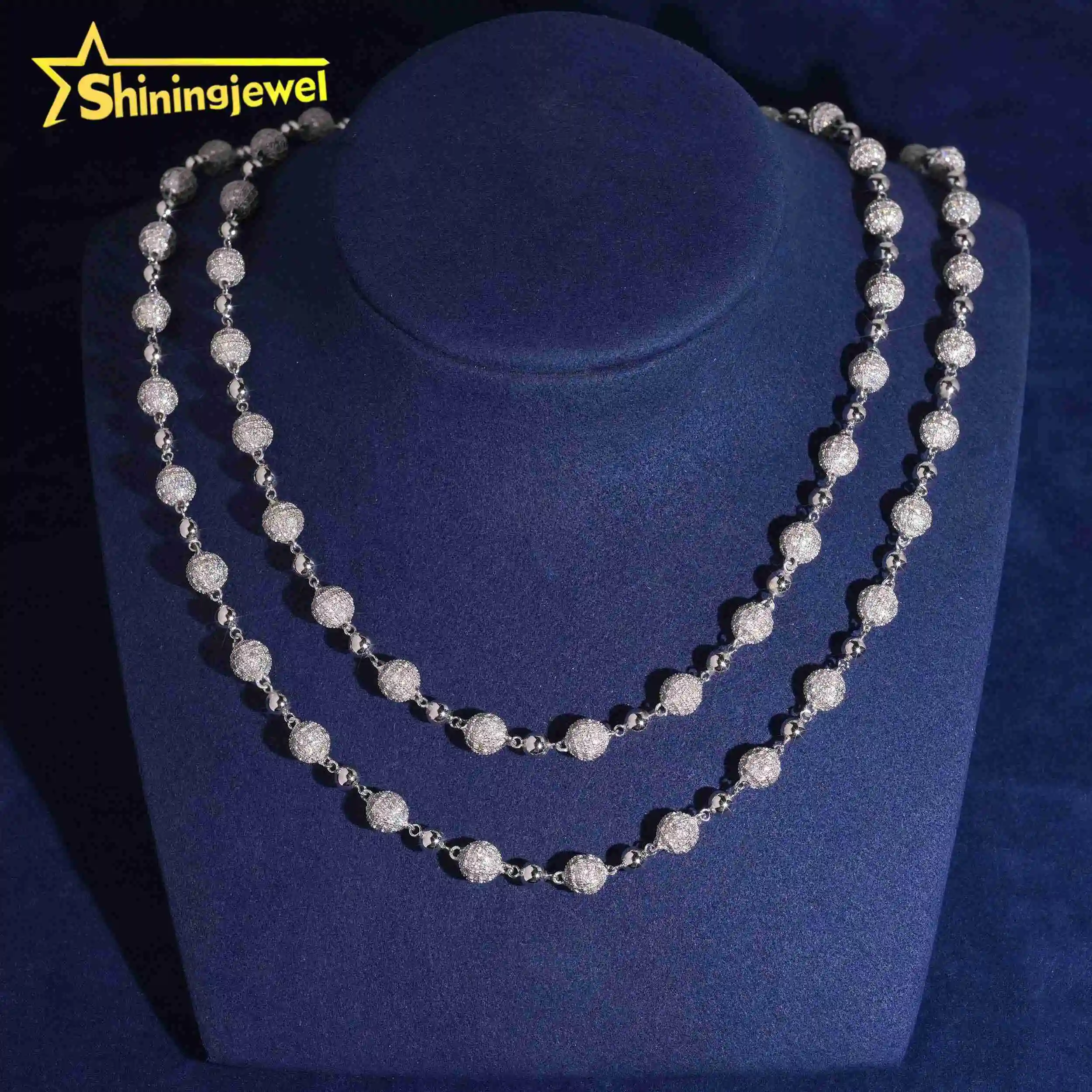 Out Iced Cuban Link Chains Fashion Hip Hop Jewelry 925 Silver 8mm Ball Moissanite Cuban Necklaces.
