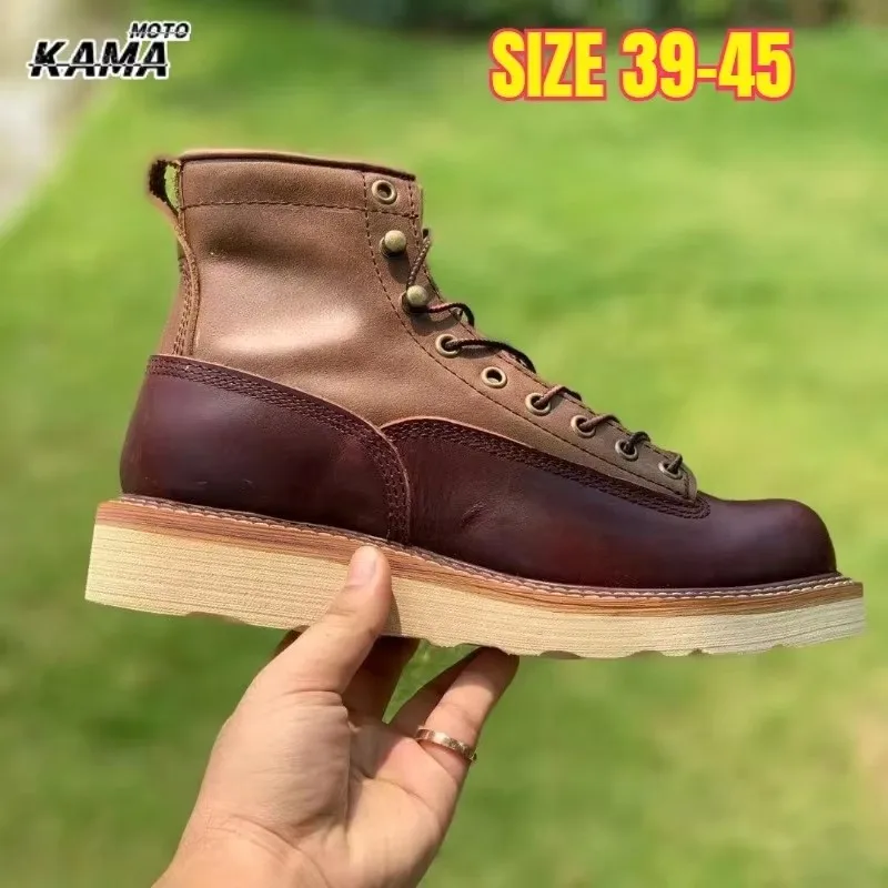 Retro American Work Boots Men's Thi Bot Boots Briti Sle High Top Leather Oes Men's Mid Top Motorcycle Boots