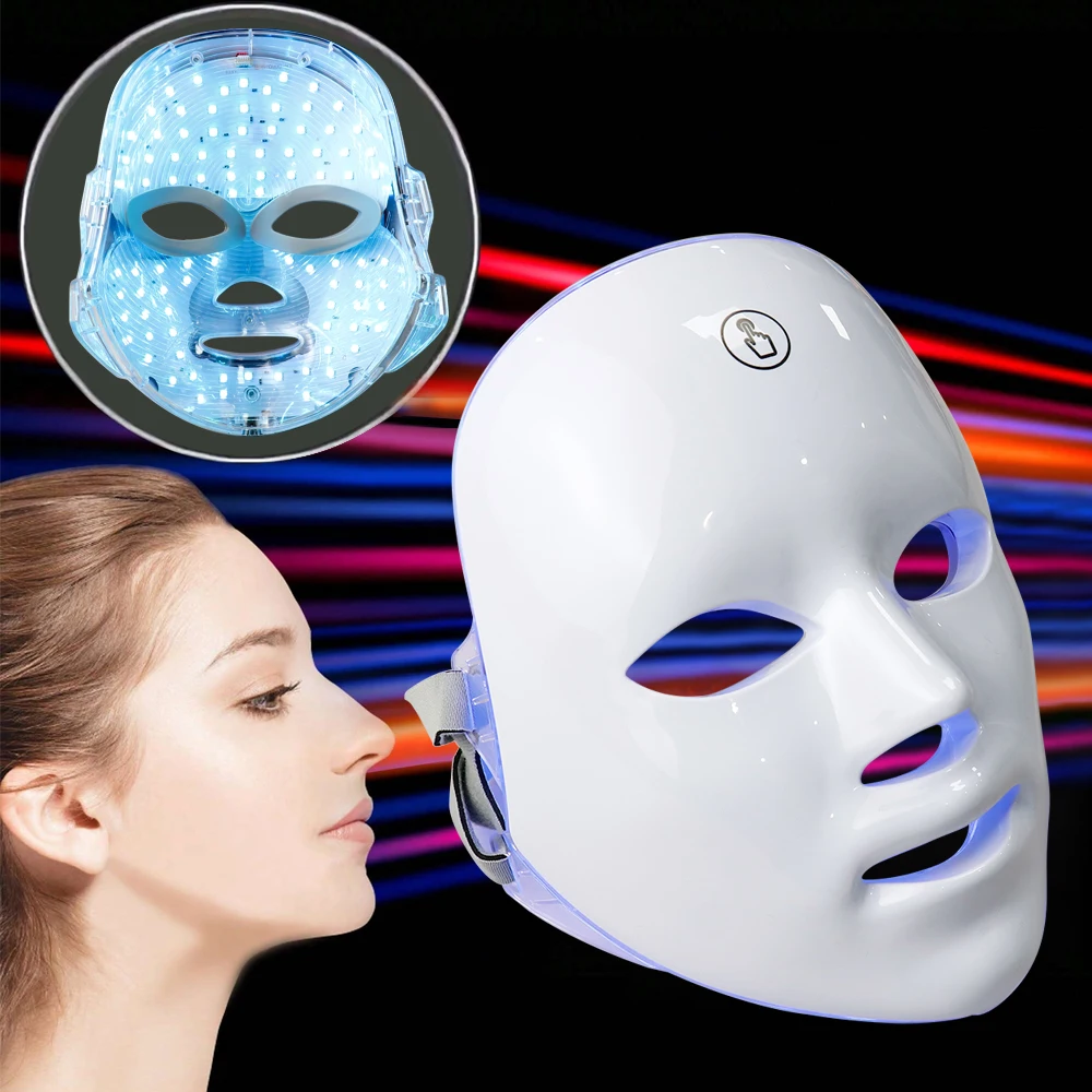 Maschera per il viso portatile a 7 colori LED Maschera ricaricabile per terapia fotonica Maschera di bellezza Ringiovanimento della pelle Dispositivo di bellezza sbiancante per il lifting del viso