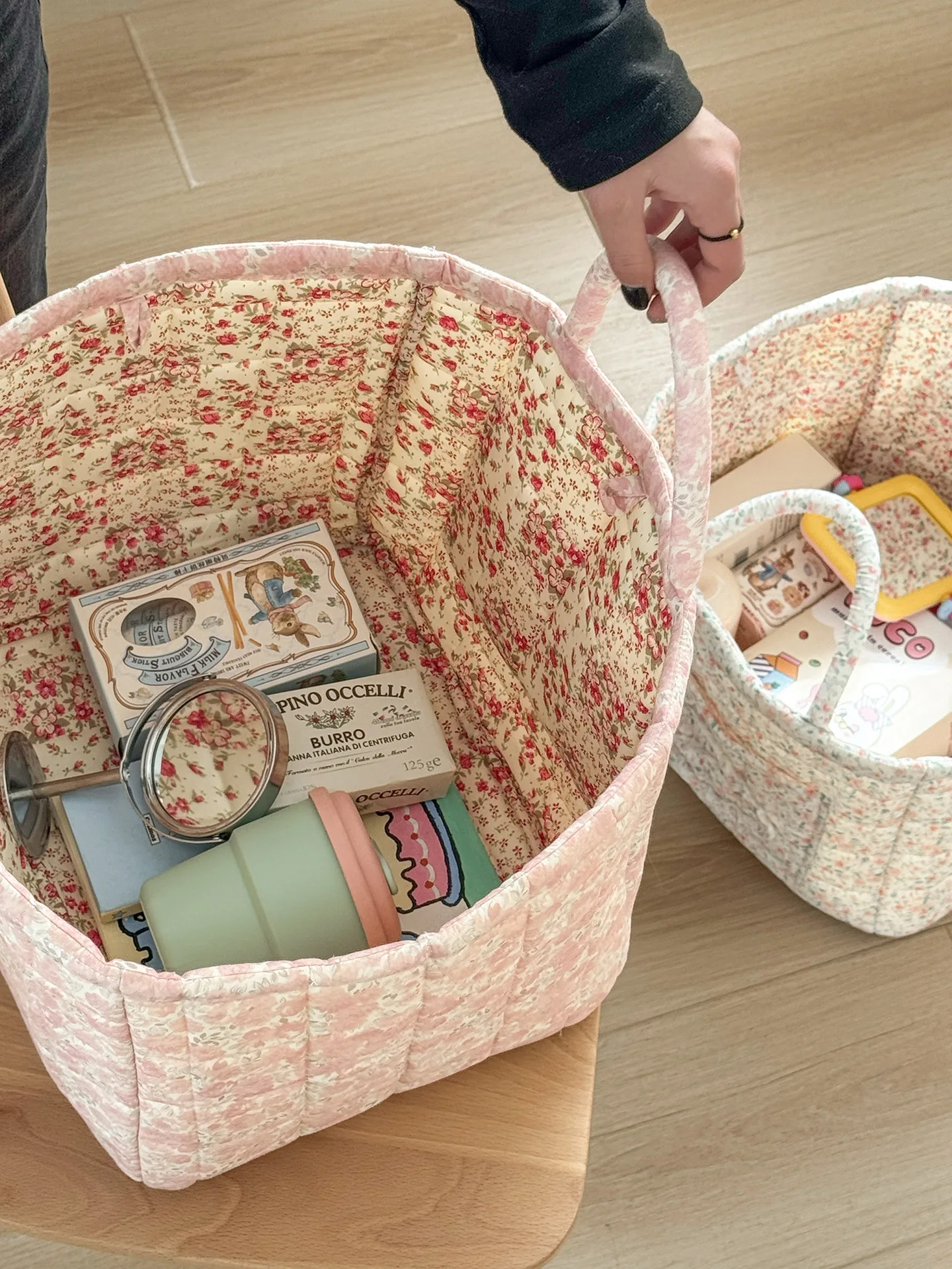  Home Fabric Storage Basket, Korean Style Pastoral Style Portable Underwear Sundries Finishing Basket, Printed Storage Basket