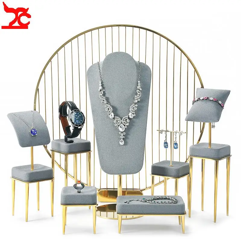 

Metal Rack and Grey Microfiber Jewelry Display Stand Window Display Counter Necklace Organizer Exhibitor High Quality Showcase
