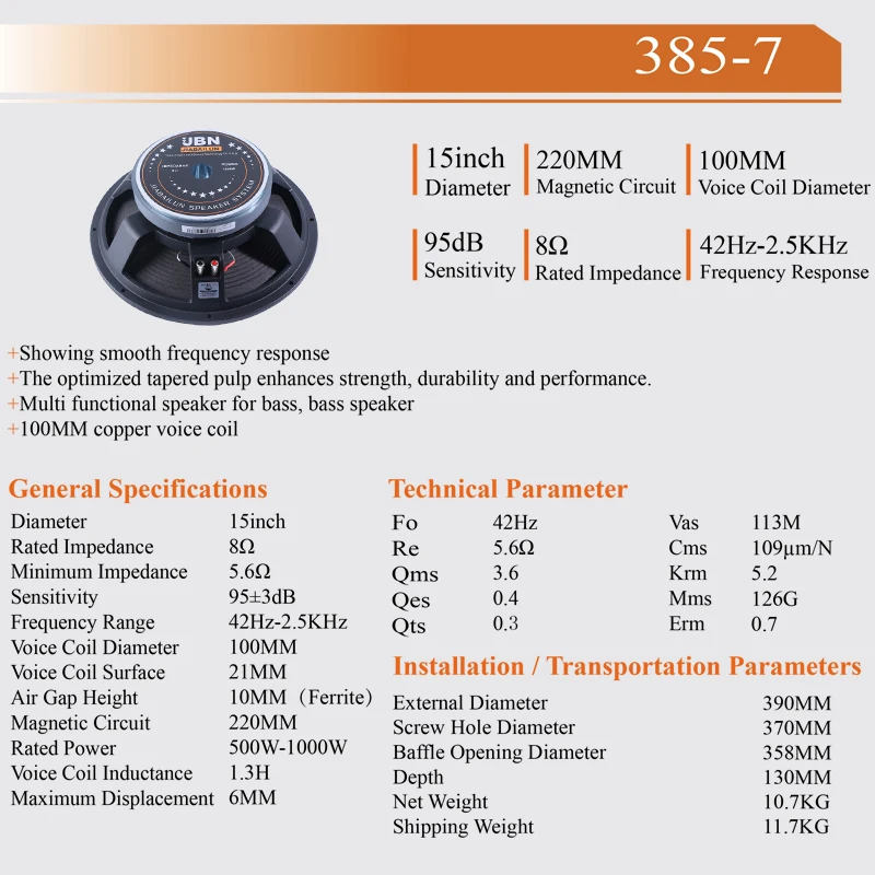 15inch Loudspeaker Audio Sound Equipment 100mm Voice Coil Subwoofer Outdoor Line Array Speaker System Horn