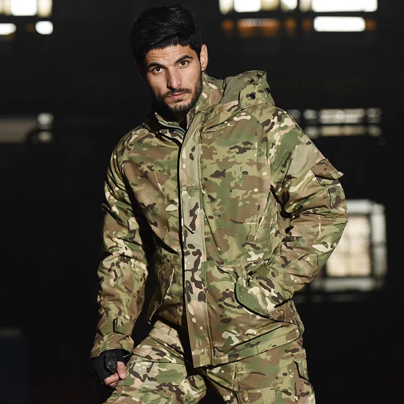 Autumn Winter Men Outdoor Fleece Lining Jackets Hooded Combat Tactical Army Outwear Camo Windbreakers Hunting