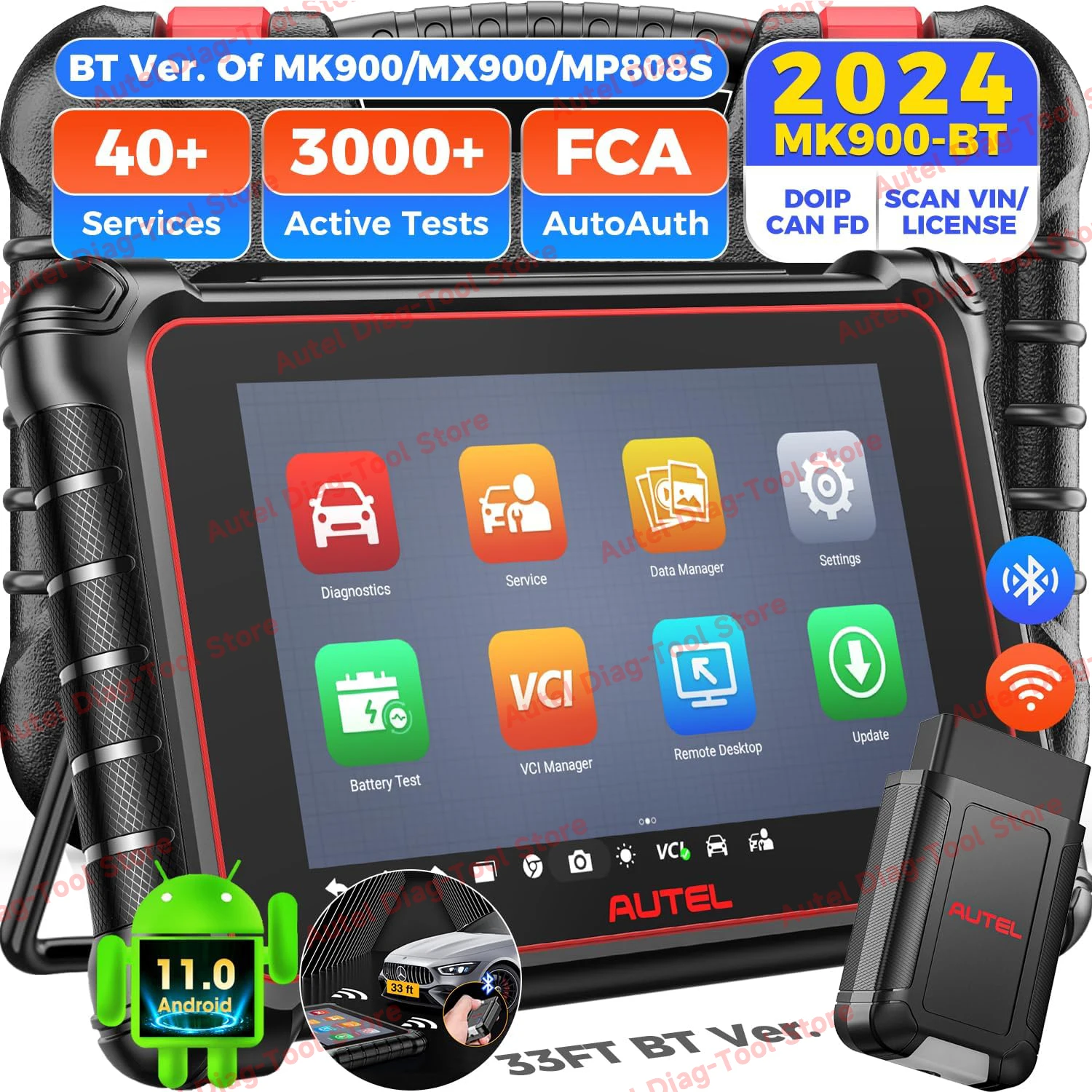 Autel-Outils de diagnostic de voiture MaxiCOM MK900BT MK900 BT Scanner OBD2 40 + Service CAN-FD de test actif et mise à niveau DOIP de MK808BT Pro MK900