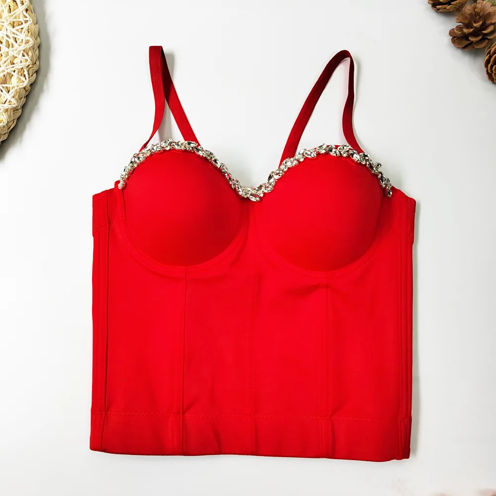 تخصيص المرأة الكبار الخصر cinching مثير الصدرية طويلة الحمالة حجر الراين مسمار الخرز لتغطية البطن التفاف حول الصدر #4