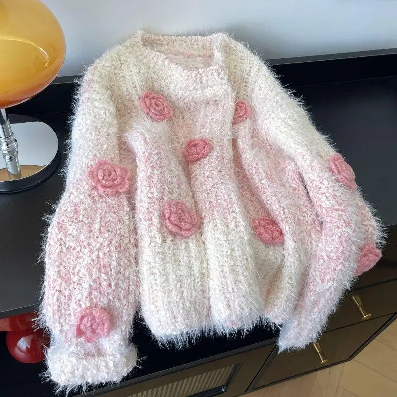 

Girl Sweet Mao Yiqiu Winter Kawaii Уникальные теплые топы Lazy Jumper Модный мягкий и липкий пуловер из норки Женский трикотаж