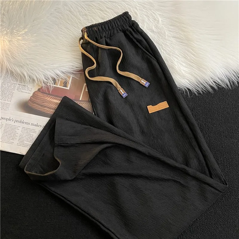 

Loose Spor Men's Wide Leg Pants Casual Comfortable Bamboo Fiber Trousers Trendy Streetwear Label Attached Hong Kong Sle