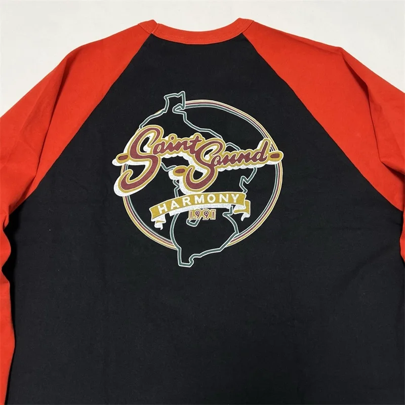 Jesus Bull Horn Color Match SAINT MICHAEL Patchwork T-Shirts Men Women 1:1 Best Quality Vintage Oversized T Shirt