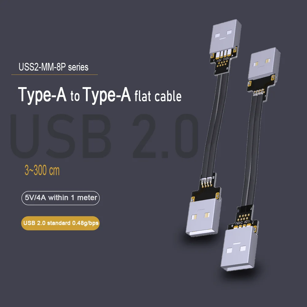 

5V/6A Fold 90 Degree USB 2.0 Type A USB Ribbon Short Cable for FPV Data Aerial Photography Cord The Length of The Custom