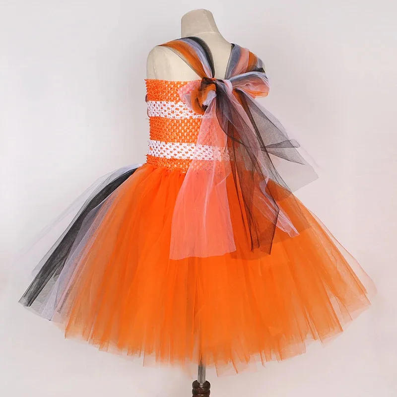 Baby Girls Orange Clownfish Tutu Dress for Kids Ocean Fish Halloween Costumes Child Christmas Birthday Cartoon Outfits with Bow