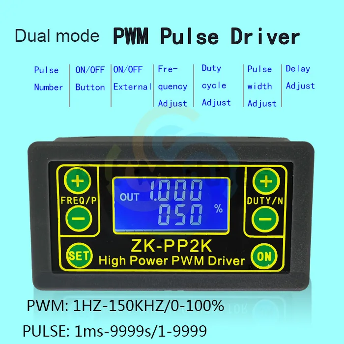 Cycle Delay Drive Module ZK-PP2K 8A High Power PWM Dimming Motor Speed Controller LCD Pulse Frequency Cycle 1Hz-150KHz