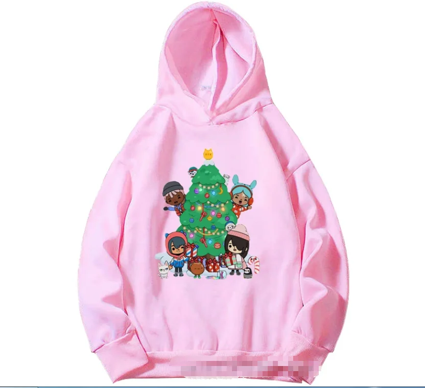 Toca Life World New  Print Kids Pink And White Hoodie   Children\'s Clothes Toca Boca Boys Cartoon Animation Game Top