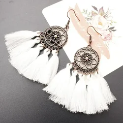 FSUNION New Ethnic Bohemian Drop Dangle Long Rope Fringes Retro Tassel Earrings Red Sector  For Women Party Jewelry Gift