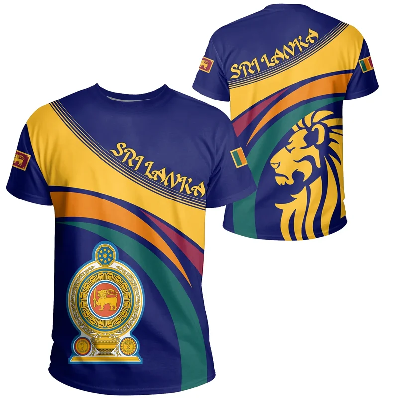 3D Printed Sri Lanka Flag T Shirt For Men Coat Of Arms Graphics Round Neck Short Sleeves T-shirt Mens Large Size Tees Tops