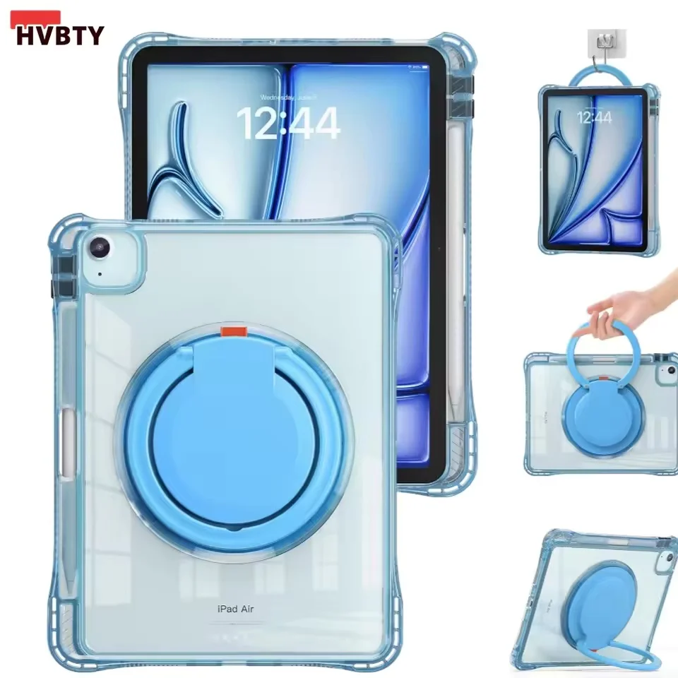 Clear Shockproof Case for iPad Mini 6 Air 4 5 6 with Handle Rotary Stand Magnetic Pen Slot Strap iPad Pro 11 12.9 13 Inch Cover