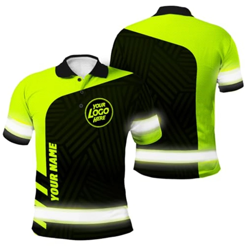 Custom 3D Printed Polo Shirt Faux Reflective Stripe Personalized Logo Name Short Sleeve Team Jersey Casual Unisex Streetwear Top