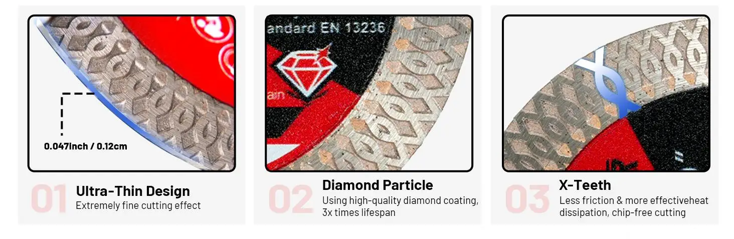 EZARC Diamant-Fliesenschneidscheibe 76mm/3'' für Porzellan, Keramik, Granit, Marmor, Fliesen, Superdünne Winkelschleifer-Sägeblätter, Schneidwerkzeuge – Detail 2