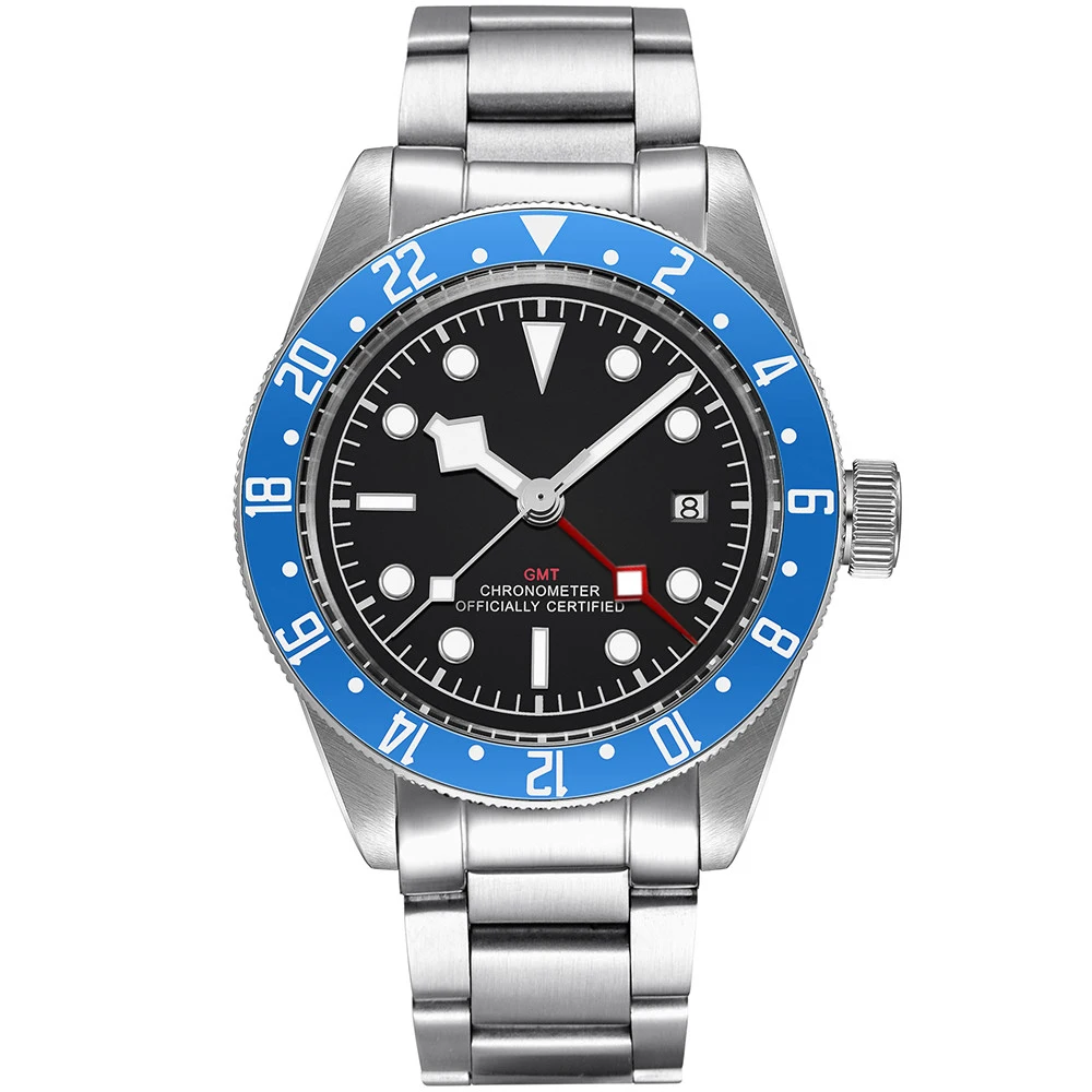 Custom Logo Nh34 Automatic Watch Men GMT Watches Full Steel 41mm Sapphire Glass Luminos 100M Waterproof Male Clock Reloj Hombre