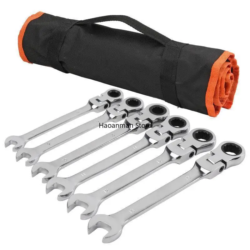 17 piece set of ratchet wrenches, plum blossom opening automatic wrenches, prick wheels, Jinglun 6-24mm quick wrench tool set