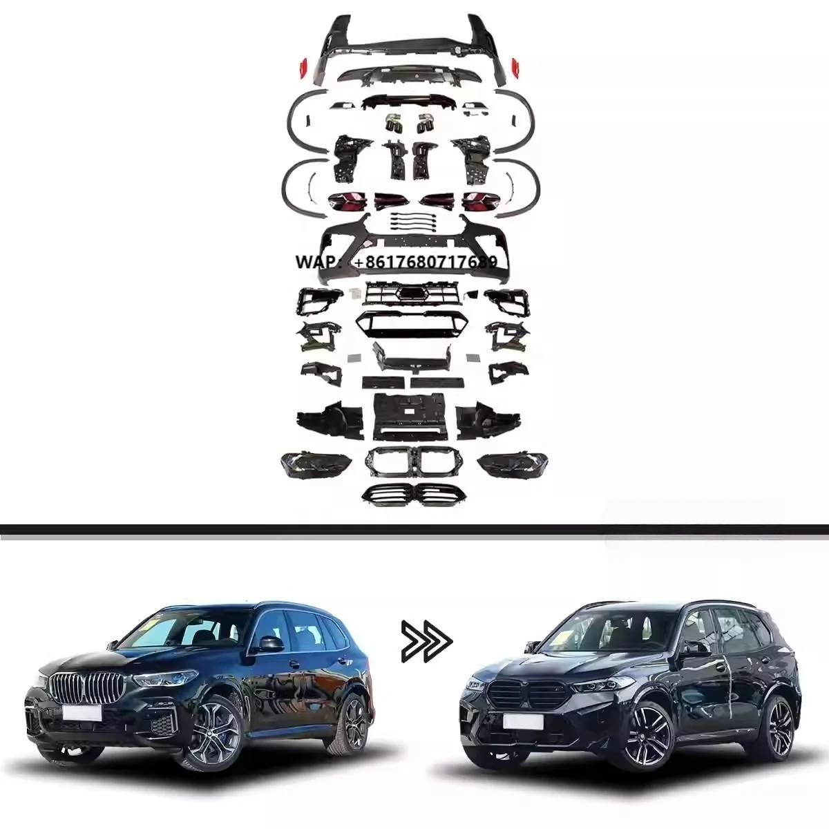 Car Body Kit for X5 G05 G18 Full Body Kit Conversion to 23 Style X5M Front Rear Bumper Headlights Taillights 2019 to 2022