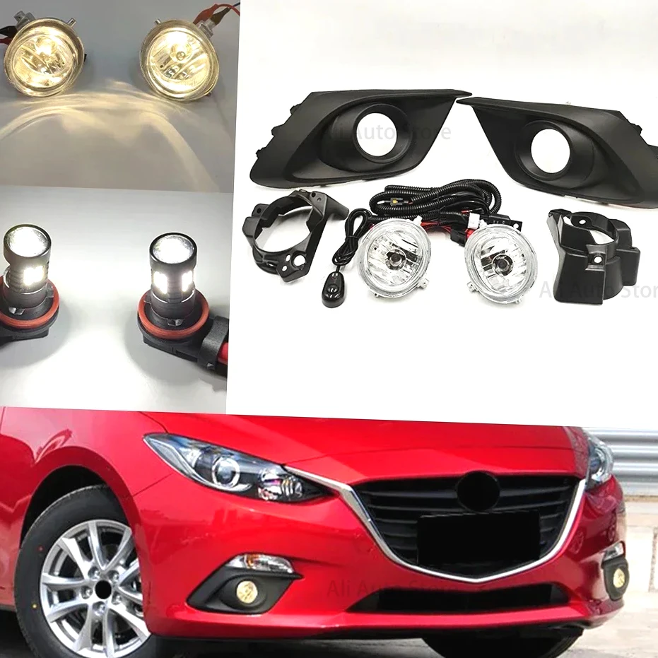 

Front Bumper Grille Chrome Cover Headlight Fog Light Fog Lamp Frame Hood For Mazda 3 Axela 2014 2015 2016 with Light Switch