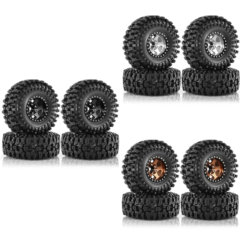 ABRU-4Pcs 98Mm 1.9Inch Metal Beadlock Wheel Rim Rubber Tire Set For 1/10 RC Crawler Car TRX4 D90 D110 Axial SCX10