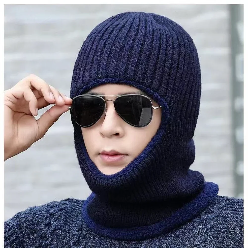 Gorros de malha de lã respirável para homens e mulheres chapéu cachecol quente coral balaclava chapéu de lã dupla proteção de inverno