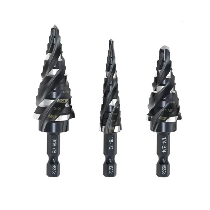 3Pieces Industrial Grade Step Drill Bits Set Ready Impact 1/4 inch Shank