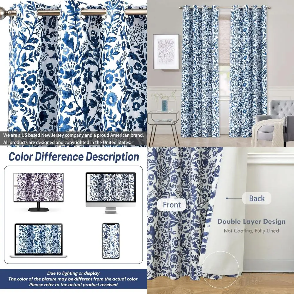 

Navy Blue Double Layer Insulated Thermal Curtains, 52x108 Inches