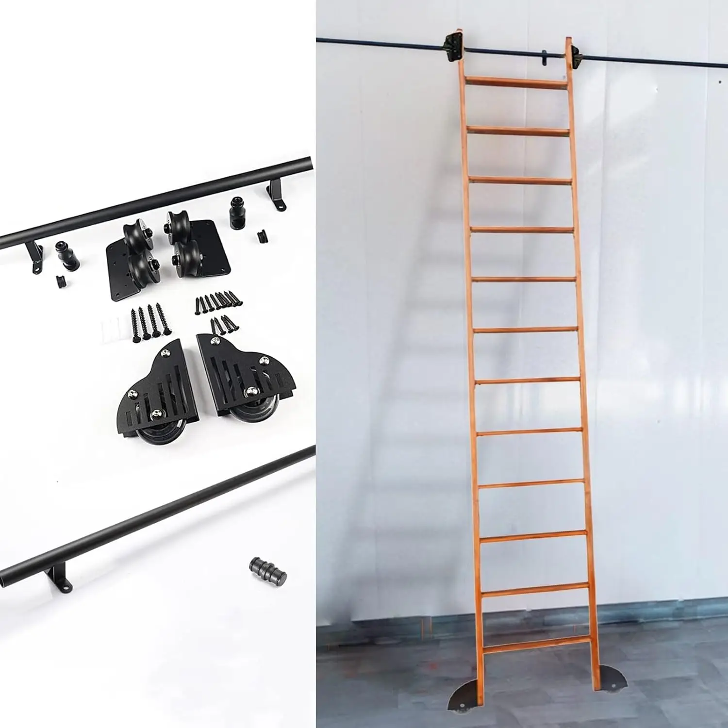 Sliding Barn Door Hardware Kit 3.3Ft-20Ft Rolling Ladder Hardware Library Sliding Ladder Hardware Kit 1M Rail + Extension