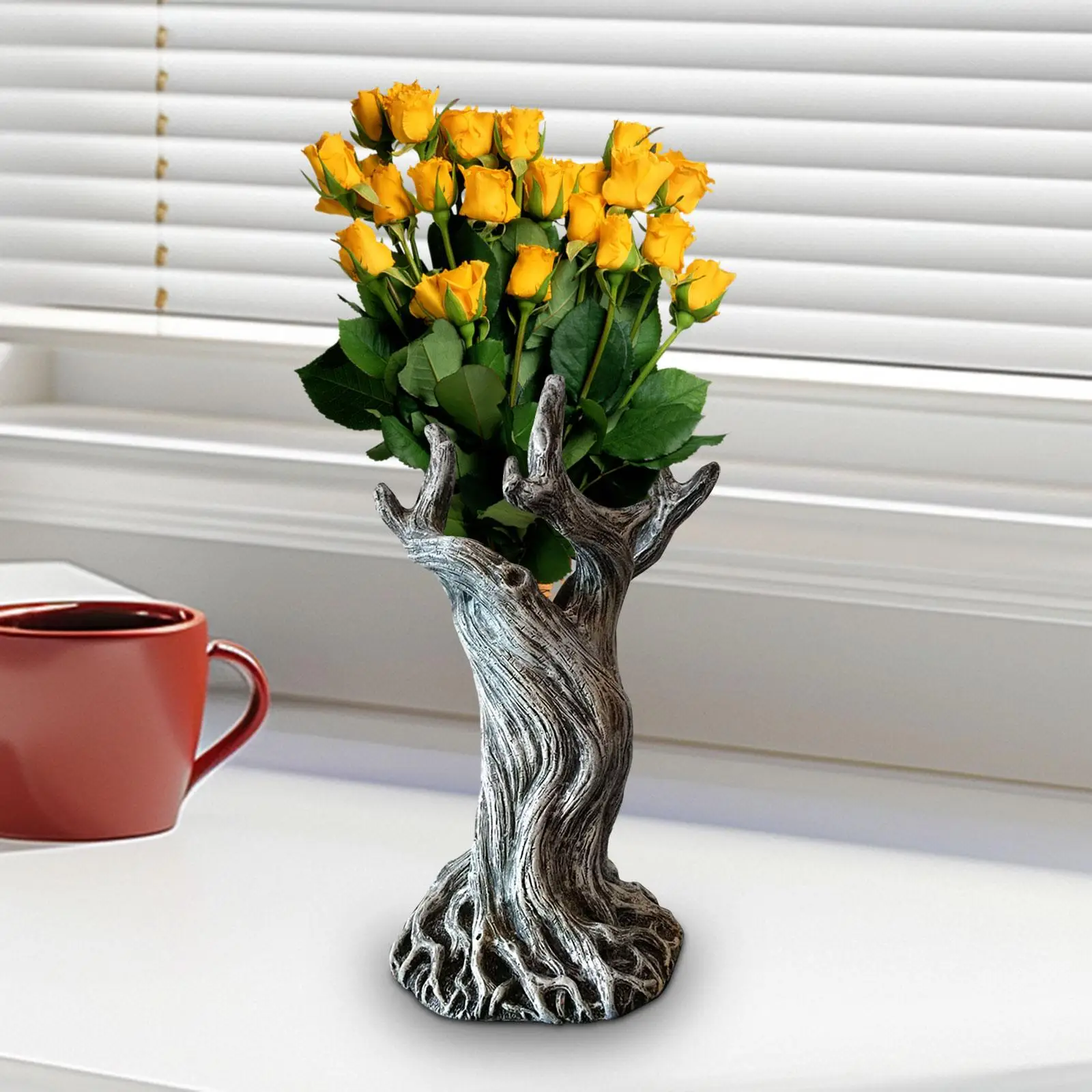 Resin Dryad Vase Tree Trunk Flower Vase Desk Artwork 7.8inch Tall Planter Pot