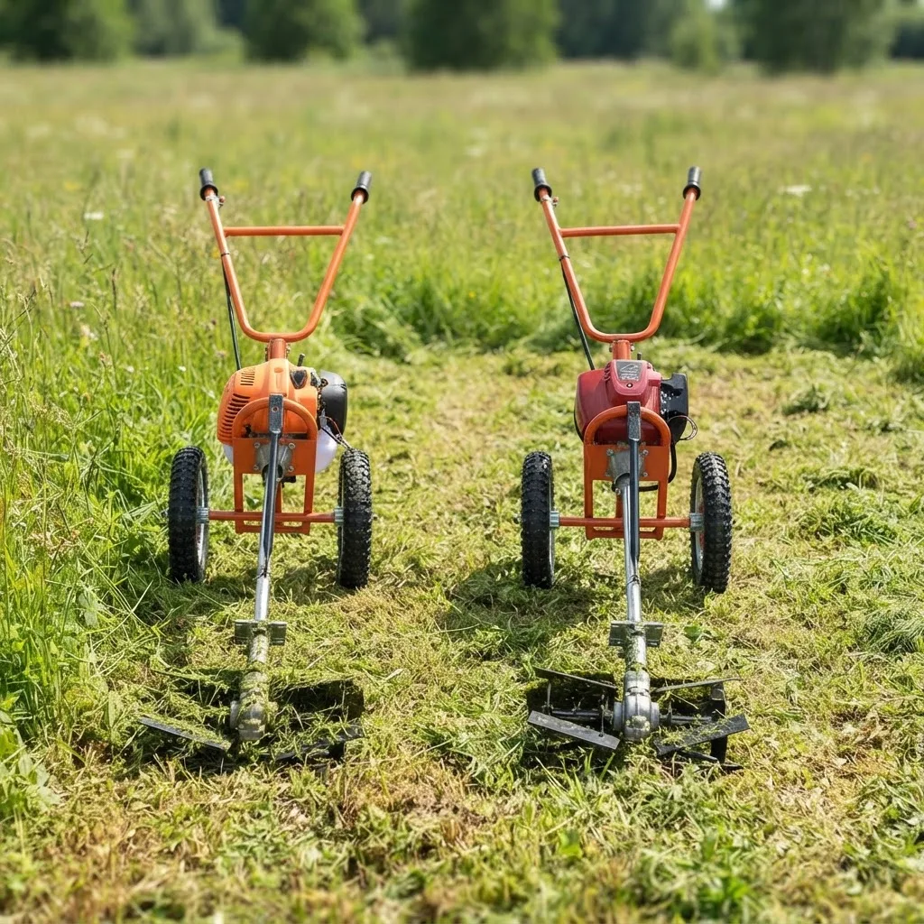 52cc 2 Stroke  Lawn Mower Hand Push Brush Cutter 2 Wheel Manual Grass Trimmer DIY Grade Garden Tool for Lawn Care