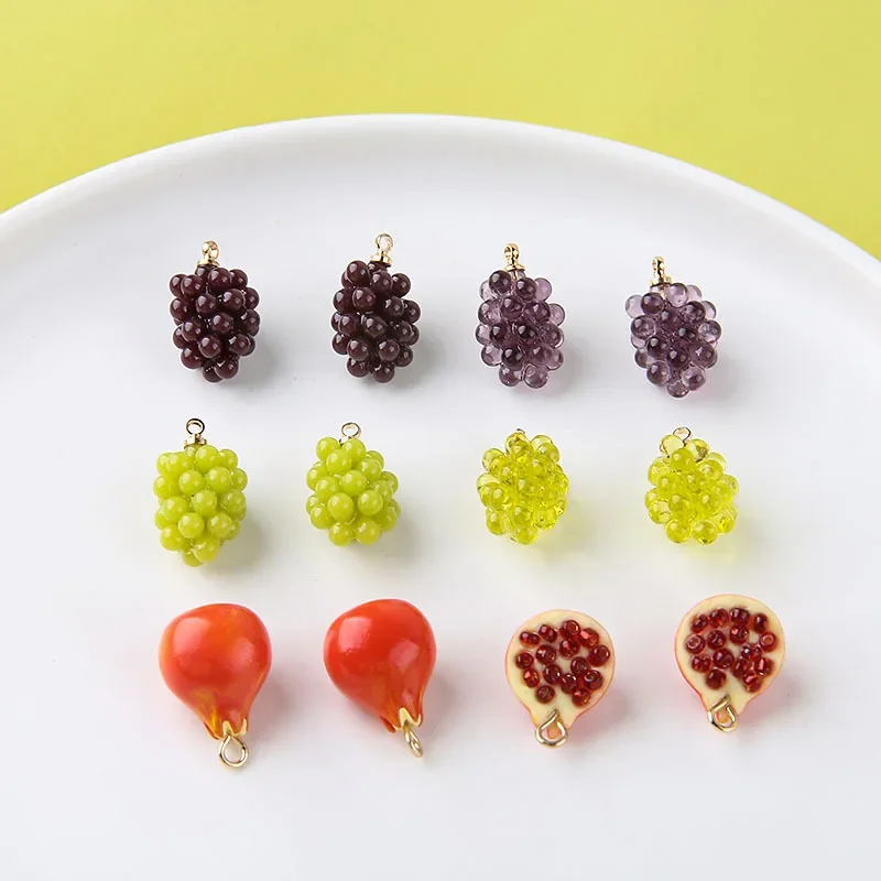 SG16 3Pcs Cool New Simulation Charm Cute Fruit Cartoon Grape Pomegranate DIY Resin Workmanship Sweet 3D Pendant Homemade Gift