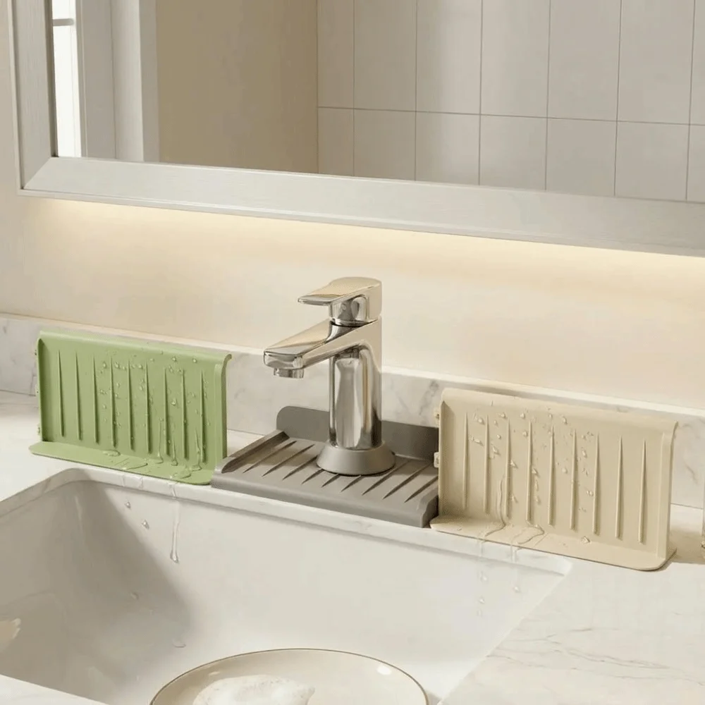 Connectable Water Blocking Board Suction Cup Base Flexible Sink Splash Guards Non-Slip Waterproof Silicone Drain Mat Kitchen