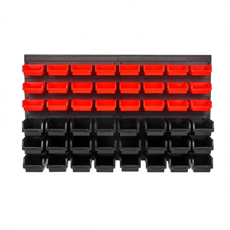 

Wall Mount Component Organizer 18.9"x11.8" For Garage Workshop Craft Room, 48 Storage Containers Heavy Duty Plastic Backing Panels Sorting System Nuts Bolts Screws Small Parts Black Red