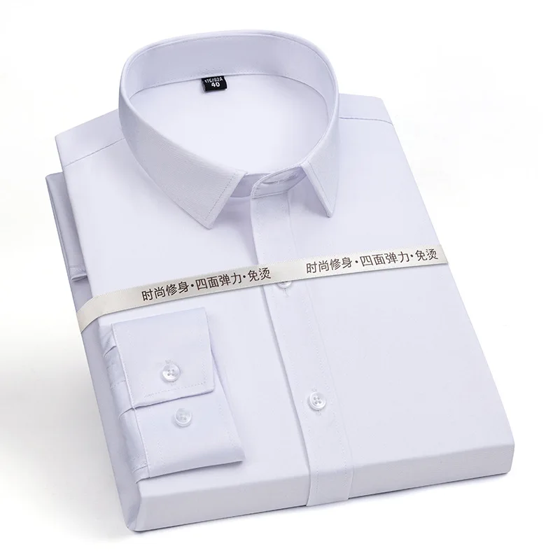 New Men Shirts Long Sleeve Dress Shirts For Men Slim Fit Camisa Social Business Blouse White Blue Office Shirt Male Clothing