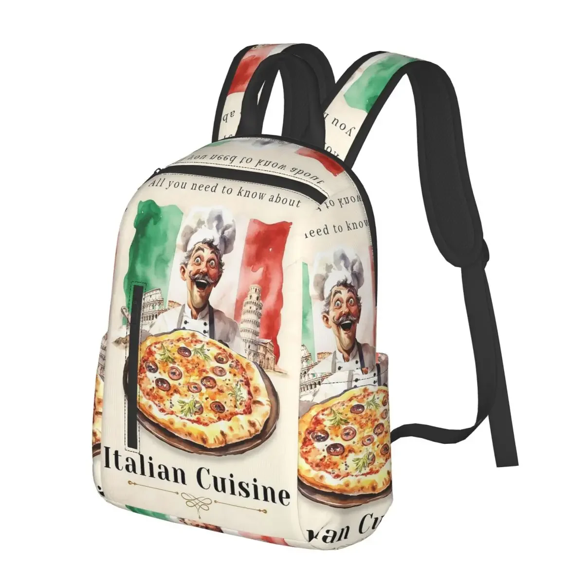 

Italian Flag Pizza Student Backpack School Bag Hiking Travel Daypack for Boys Girls Fashion Bookbag Shoulder Bags