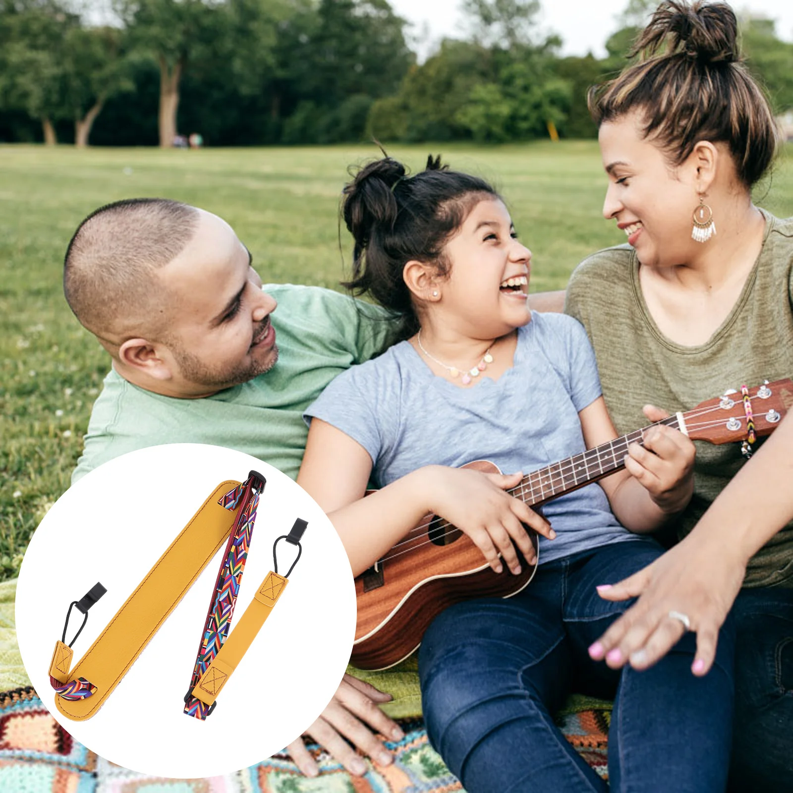 

Ukulele Strap Adjustable Pu Belt For Guitar Instrument Accessory No Drill Double Compatible With All Styles