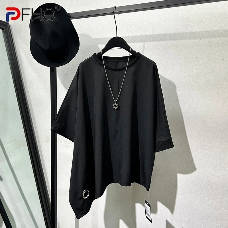 PFHQ Men\'s Irregular T-shirt Darkwear Summer Trendy Niche Ice Silk Loose Bat Sleeve Design Advanced Male Tops Outdoor 21Z4901