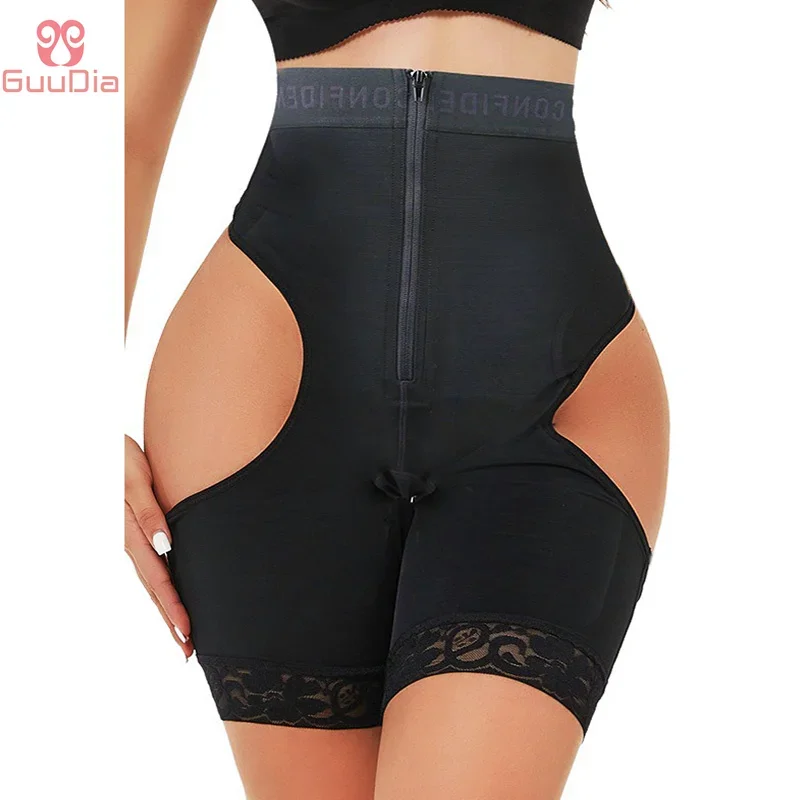 

GUUDIA Zipper Hook Closure Hollow Out No-slip Strip Lace Elastic Rubber Band Tummy Control Butt Lifter Women Body Shaper Panties