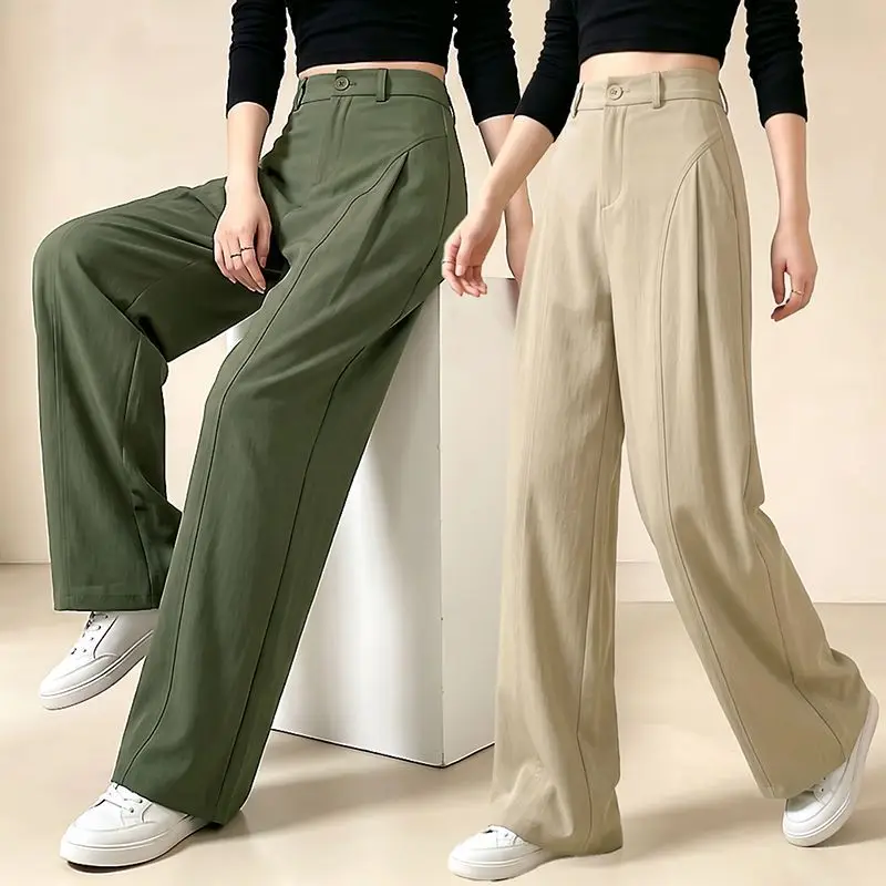 2027 Spring New Loose Straight Casual Nine Pants Lady Autumn Wide-leg Slim Pants Women Fashion American Harem Trousers Femme