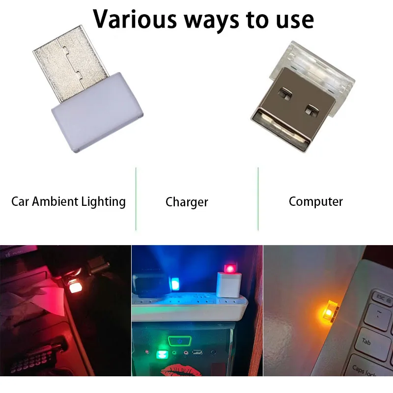 Mini Usb Licht Led Modellering Auto Omgevingslicht Neon Interieur Rgb Lichte Auto Sieraden (7 Soorten Lichte Kleuren)