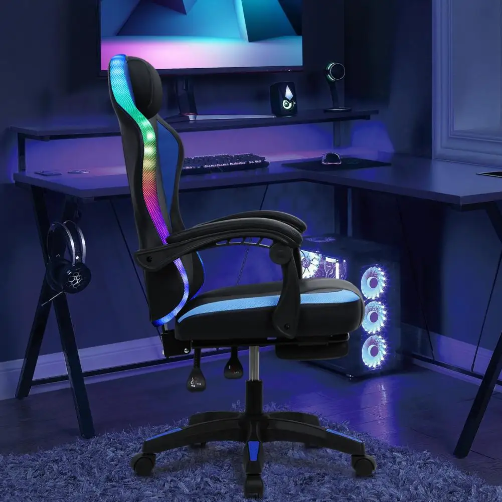 Gaming Chair with RGB LED Light, Ergonomic Massage Computer Chair with Footrest, High Back Music Video Chair with Lumbar Support