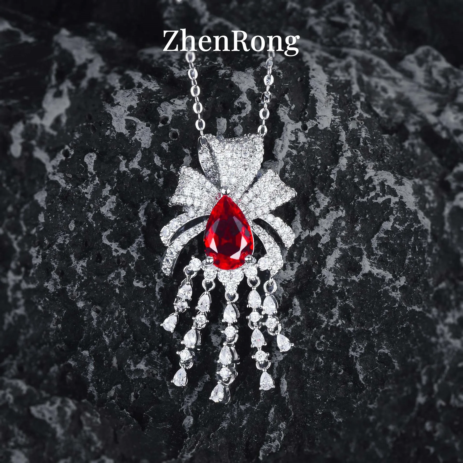 Light Luxury Noble S925 Sterling Silver Jewelry Set With Fringed Ruby Necklace And Colorful Treasure Stud Earrings Ring